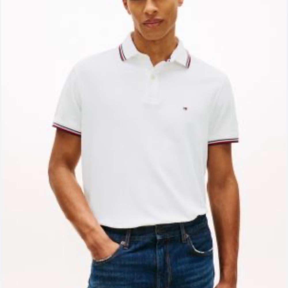 Tommy Hilfiger White Polo with Red and Blue Trim